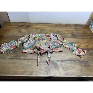 Double D Ranch Women's Beaded Sequin Colorful Tie Front Top Size XS